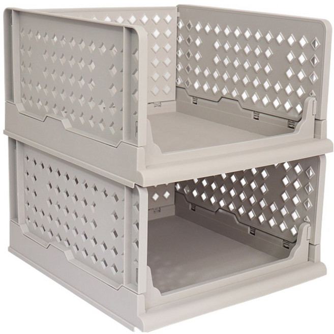 키친앤홈 국산 접이식 슬라이딩 리빙박스, 그레이, 2개