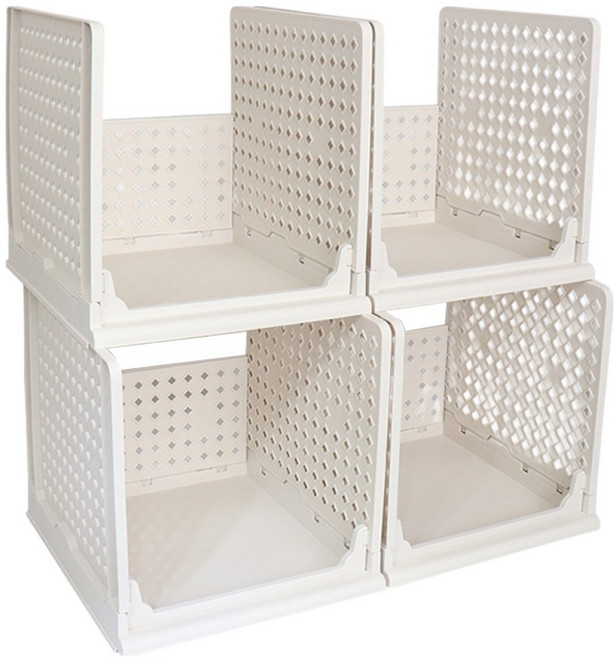 키친앤홈 접이식 슬라이딩 리빙박스, 화이트, 4개