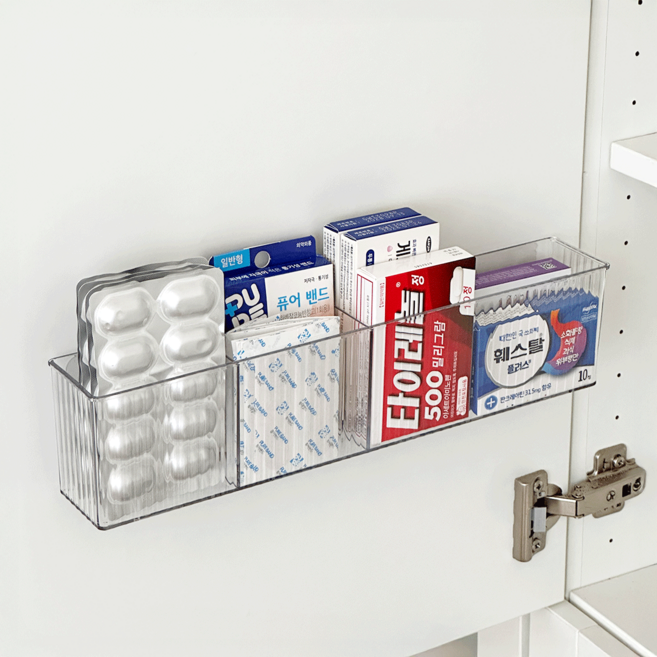 데미무드 플로팅 무타공 부착식 아크릴 약 정리함 물결칸막이형, 1개, 투명