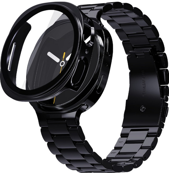 칸탐 갤럭시워치 메탈 스트랩 + 풀커버 케이스 세트, 블랙, 1세트
