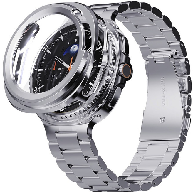 칸탐 갤럭시워치 메탈 스트랩 + 풀커버 케이스 세트, 실버, 1세트