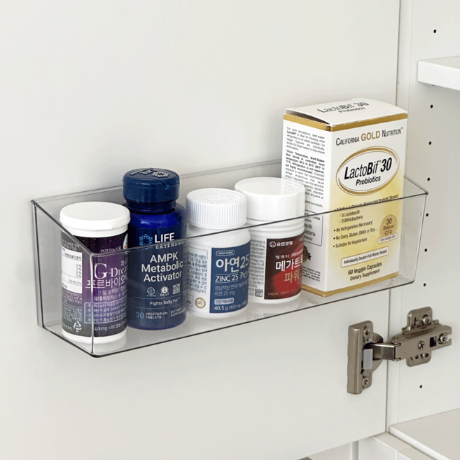 데미무드 플로팅 무타공 부착식 아크릴 약 정리함 일반형, 1개, 투명