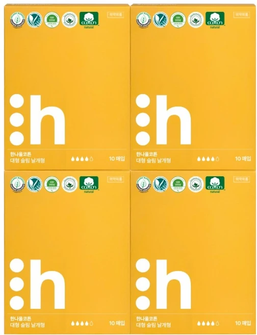 한나올코튼 유기농커버 순면생리대 슬림 날개형, 대형, 10개입, 4개 - 쿠팡