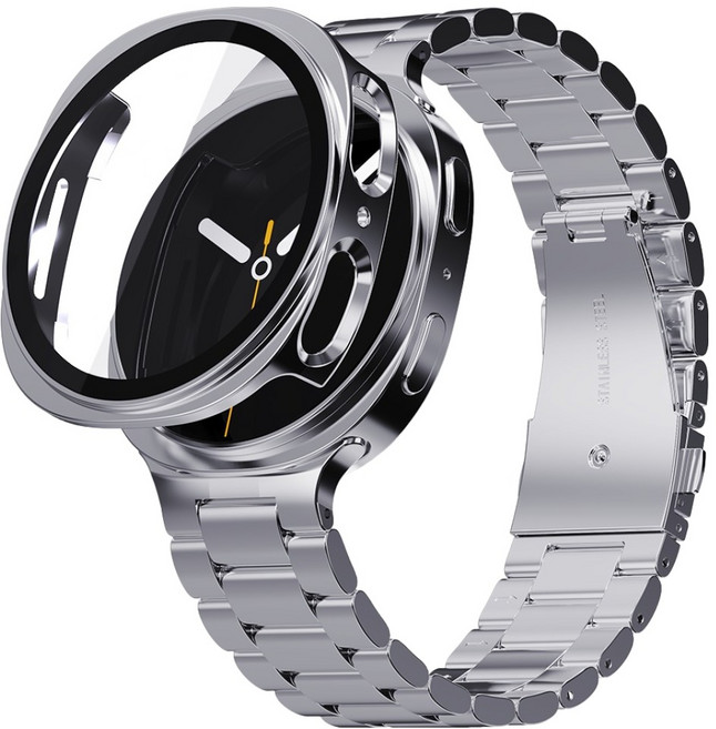 칸탐 갤럭시워치 메탈 스트랩 + 풀커버 케이스 세트, 실버, 1세트