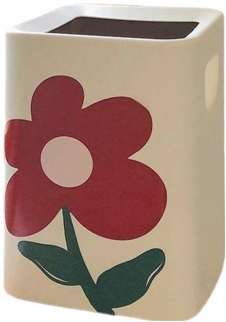 썬앤드림 플라워 카페 매장 예쁜 사각 휴지통 12L, 레드 플라워