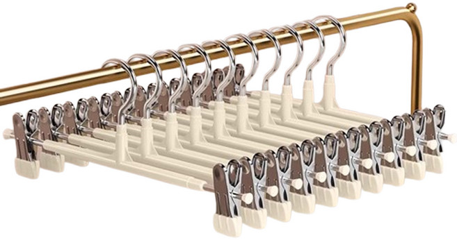 앞날창창 논슬립 자국없는 바지걸이 집게 옷걸이, 크림, 10개