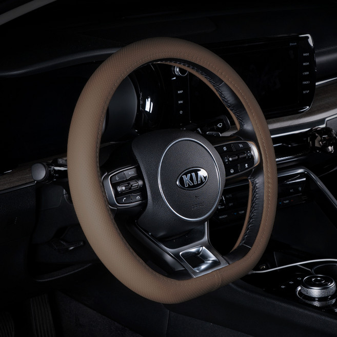 벤딕트 숨쉬는 타공 자동차 핸들커버 D컷, 토피브라운