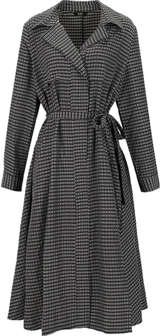 VISIT IN NEW YORK 女款後翻蓋格紋長版洋裝 VA9OP72, BLACK 39