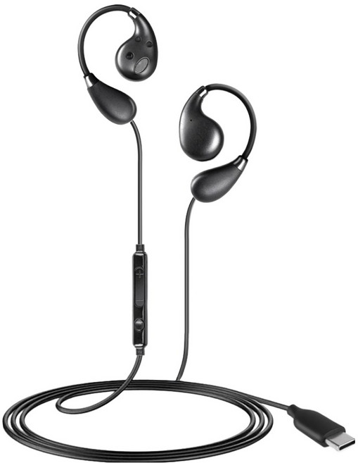 코시 오픈핏 귀걸이형 C타입 유선 이어폰, EP4153C, 블랙