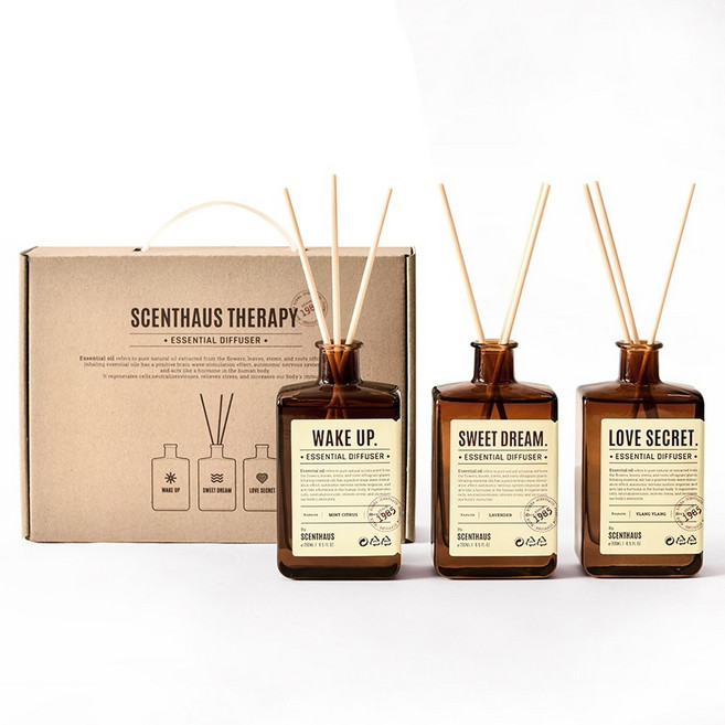 센트하우스 테라피 디퓨저 200ml x 3종 선물세트, 1세트, 웨이크 업, 스위트 드림, 러브 시크릿