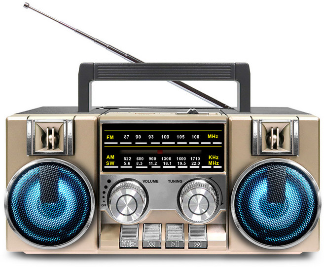 코비 레트로 아날로그 다이얼 FM 라디오 블루투스 스피커, CRF-55B, 골드