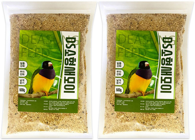 DS 소형새 잉꼬 금화조 카나리아 호금조 십자매 모이, 2개, 600g