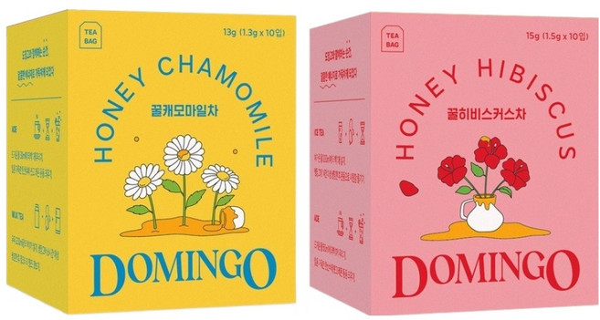 도밍고 꿀캐모마일 1.3g x 10p + 꿀히비스커스 1.5g x 10p 티백 세트, 꿀캐모마일 10p + 꿀히비스커스 10p, 1세트