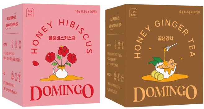 도밍고 꿀히비스커스 10p + 꿀생강 10p 세트, 꿀히비스커스 15g + 꿀생강 15g, 1세트