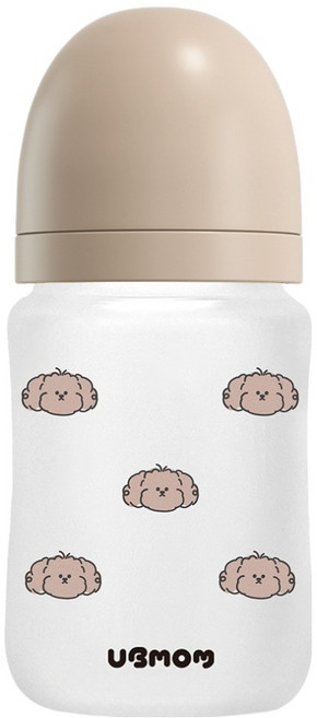 유비맘 안심 수유 실리콘 코팅 유리 젖병 180ml + 젖꼭지 세트, 초코, 1세트