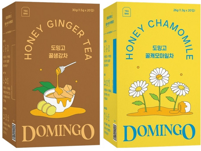 도밍고 꿀생강 1.5g x 20p + 꿀캐모마일 1.3g x 20p 티백 세트, 꿀생강 20p + 꿀캐모마일 20p, 1세트
