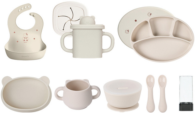 블루마마 피딩 7종 유아식기 선물세트, 크림, 1세트