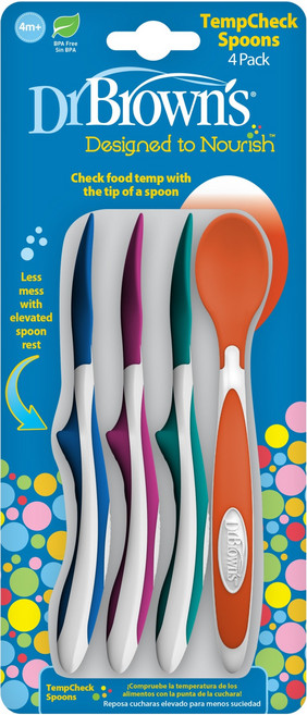 닥터브라운 온도체크 이유식 스푼 4종 세트, 파란색, 보라색, 청록색, 빨간색, 1세트
