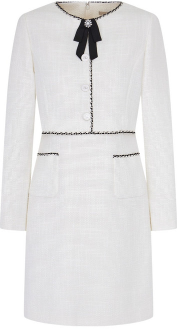 케네스레이디 여성용 라인 배색 리본 브로치 원피스