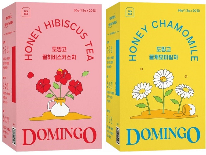 도밍고 꿀히비스커스 1.5g x 20p + 꿀캐모마일 1.3g x 20p 세트, 꿀히비스커스 + 꿀캐모마일, 1세트