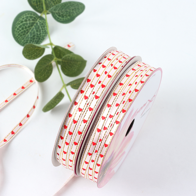 노크원 금사하트 마무리 얇은 리본 5mm, 핑크, 2개, 18m