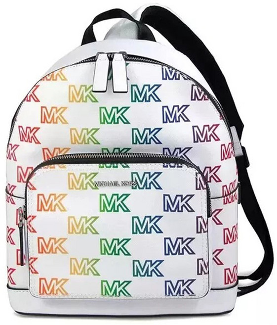 MICHAEL KORS 滿版LOGO彩字皮革後背包 13S37S3LCOB2L, 白底彩色LOGO