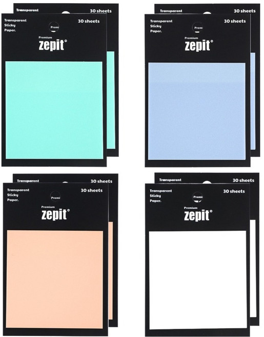 포포팬시 고급 트레이싱지 반투명 제피트 점착 메모지 4종 x 30p x 2개 세트, 펄디자인SET, 1세트