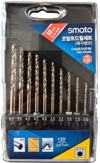 스마토 코발트 드릴세트 육각생크 10종 2-6 세트 C1158605, 1세트