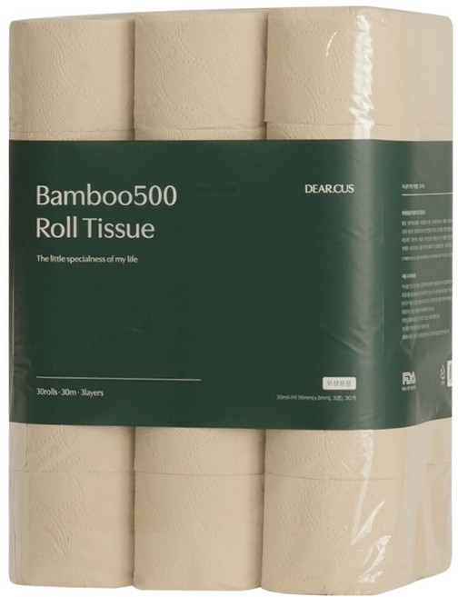 DEARCUS Bamboo500 天然紙漿3層捲筒衛生紙, 1個, 30捲, 30m