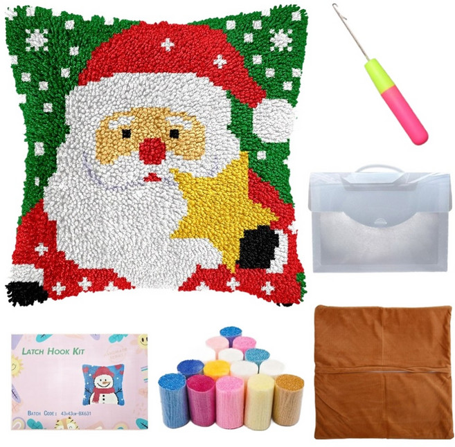 니뜨 크리스마스 쿠션커버 스킬자수 DIY 세트, 1세트, 산타