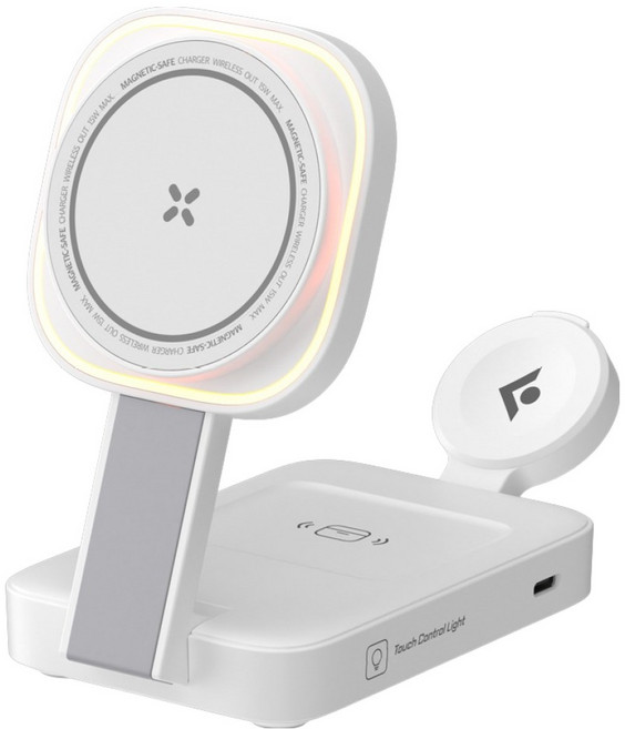 이어맥 폴더블 맥세이프 무드등 3 in 1 23W 고속 무선충전기 거치대, 화이트(애플워치), 1개
