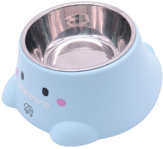 멍냥 반려동물 경사형 공룡모양 스테인리스 식기, 블루, 1개
