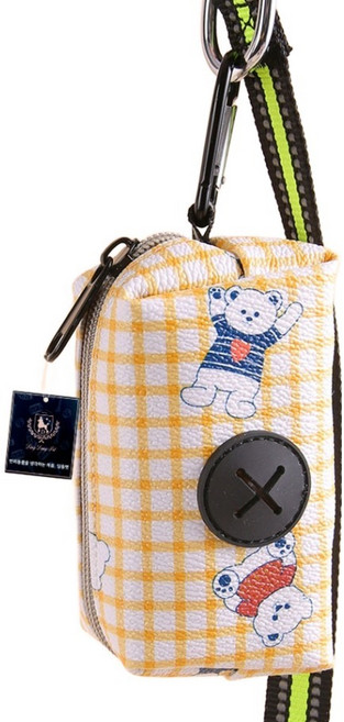 딩동펫 반려동물 체크베어 풉백 파우치, 옐로우, 1개, 1개입