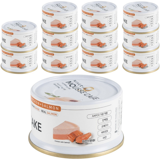 나인케어 전연령 고양이 무스케이크 간식캔, 혼합맛(닭고기/연어), 80g, 12개