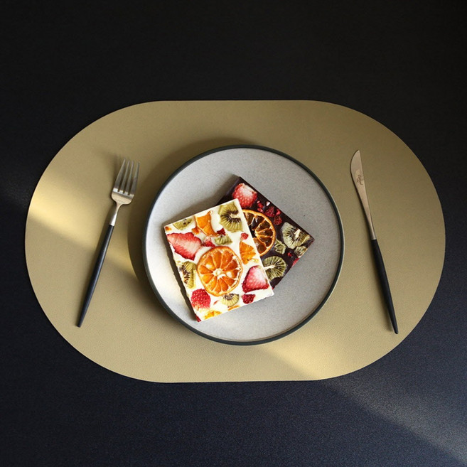 프라우반 모네프 라운드 양면 가죽 매트, 옐로우 + 그린, 45 x 30 cm, 2개