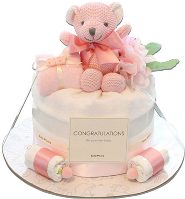 babybakery New 睡睡熊新生兒尿布蛋糕禮盒, 1套, 粉色