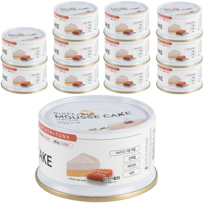 나인케어 전연령 고양이 무스케이크 간식캔, 혼합맛(닭고기/참치), 80g, 12개
