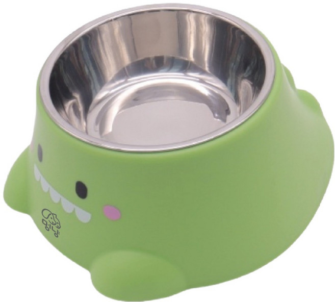 멍냥 반려동물 경사형 공룡모양 스테인리스 식기, 그린, 1개