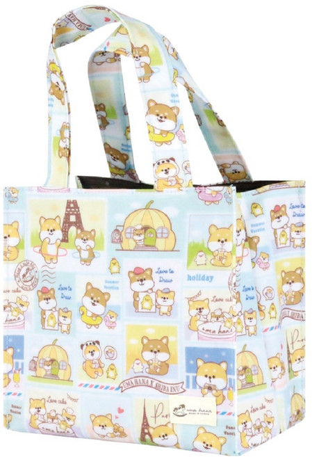 uma hana 防水便當袋, 郵票柴犬印花 湖水綠, 1個