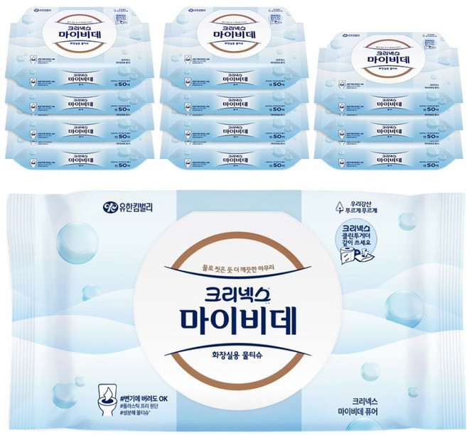 크리넥스 마이비데 퓨어 비데티슈 캡형, 50매, 12개, 120g