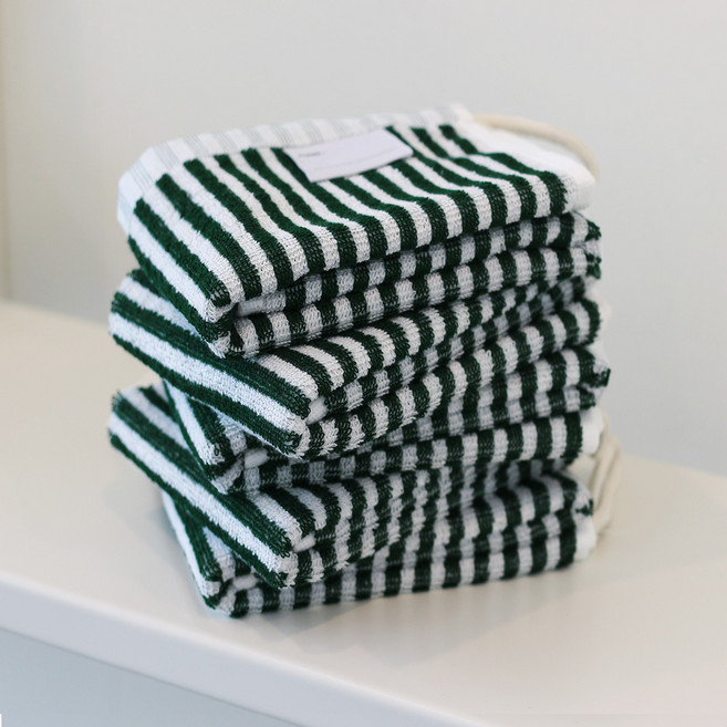 코튼클라우드 트리스 주방 고리 핸드타올 뱀부 혼방, 5개, 그린 + 화이트