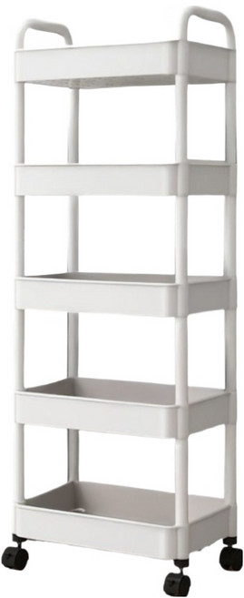 모노로지스 이동식 다기능 플라스틱 틈새선반 트롤리 + 걸이 2p 세트, 화이트, 5단