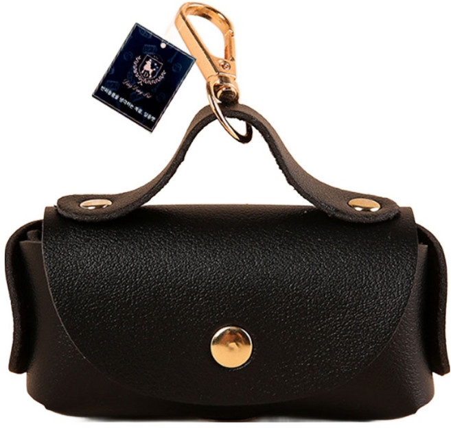 딩동펫 반려동물 프리미엄 휴대용 가죽 풉백 파우치, 블랙, 1개, 1개입