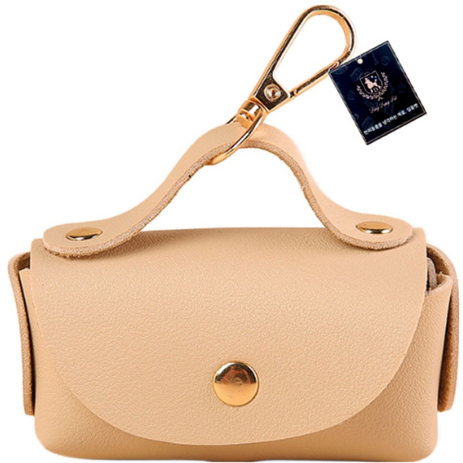 딩동펫 반려동물 프리미엄 휴대용 가죽 풉백 파우치, 베이지, 1개, 1개입