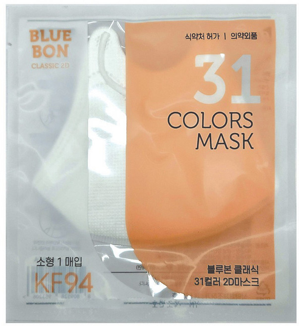 블루본 클래식 31컬러 투디 마스크 소형 KF94, 1개입, 10개, 흰색