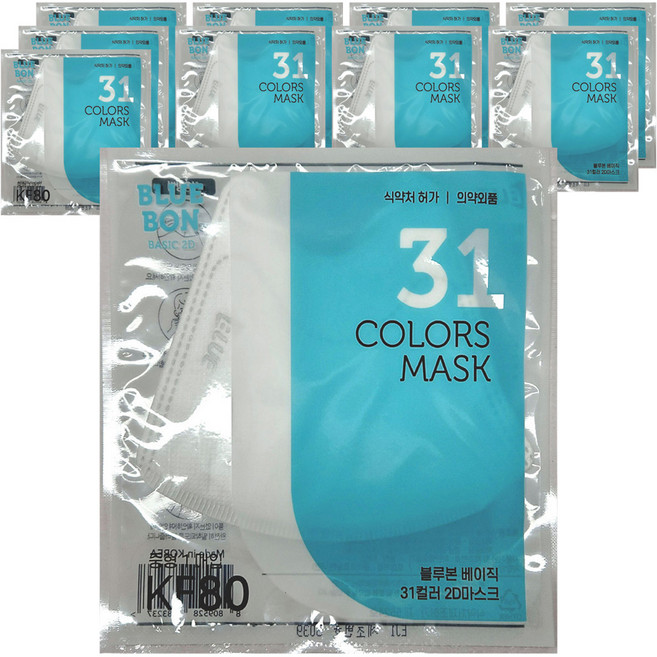 블루본 베이직 31컬러 투디 마스크 중형 KF80, 흰색, 10개, 1개입