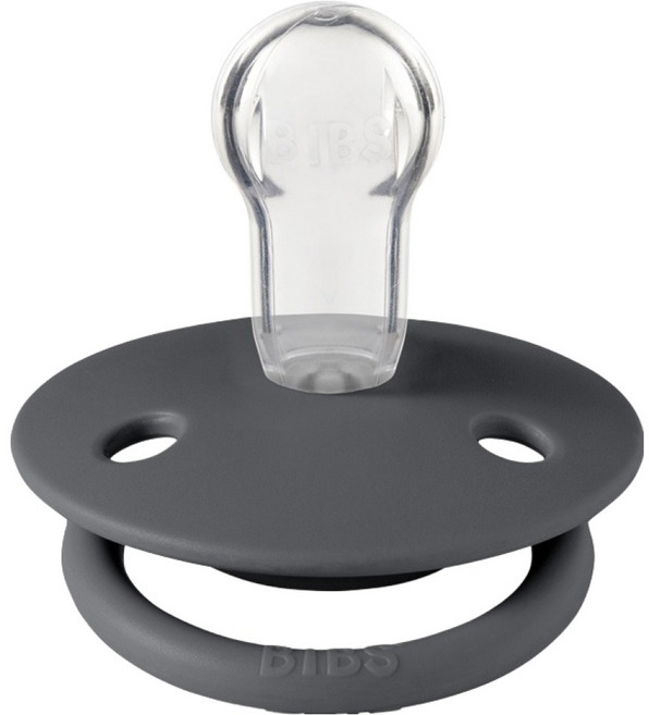 BIBS De Lux 圓形矽膠奶嘴, 0~18個月, 鐵灰色, 1個