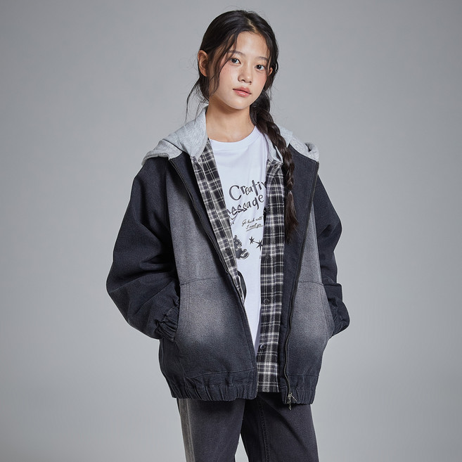 제이씨비 주니어용 워싱 데님 후드점퍼 U503