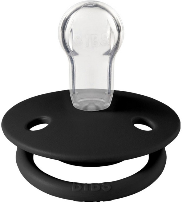 BIBS De Lux 圓形矽膠奶嘴, 0~18個月, 黑色, 1個