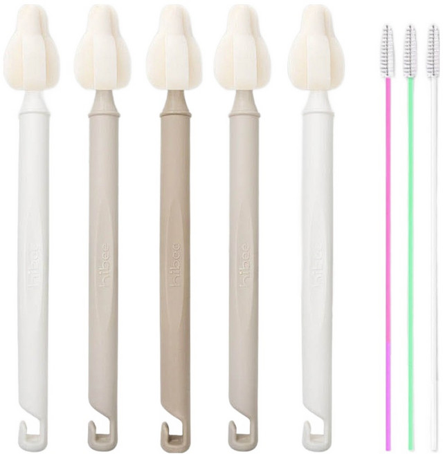 하이비 젖병 젖꼭지 세척 몽글이 롱 미니솔 5p + 빨대솔 3p, 또똣베이지(롱 미니 솔), 랜덤발송(빨대솔), 1개